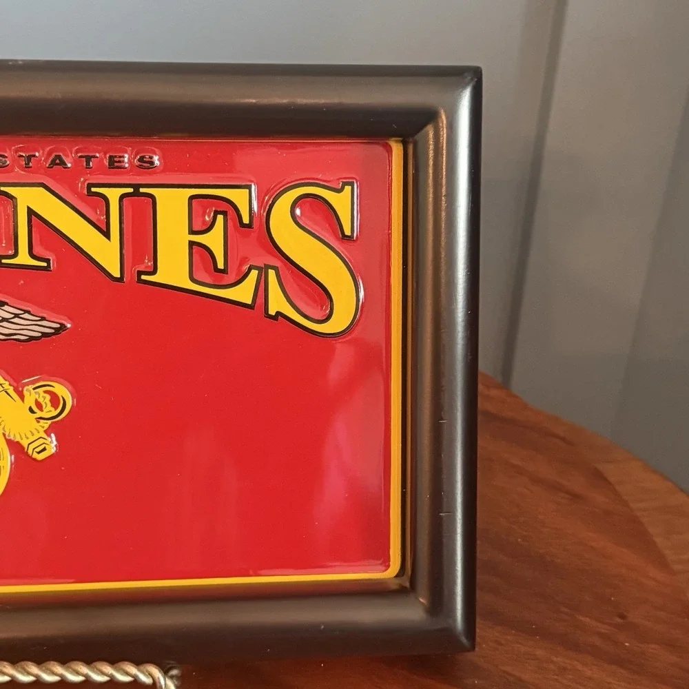 US Marine Corps License Plate Clock Wall Decor Military Man Cave 13x7 USA